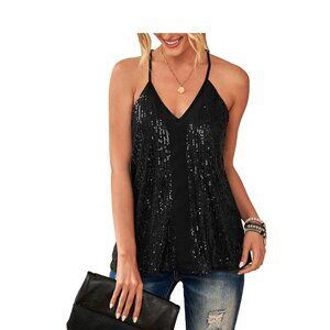 Sequins Camisole Top - Black - Size: 2XL